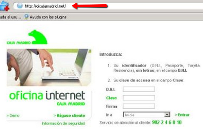 Verificar página web en entidades financieras