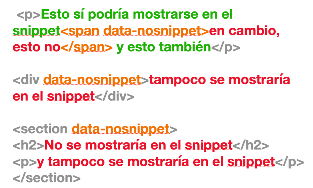 Uso del atributo data-nosnippet