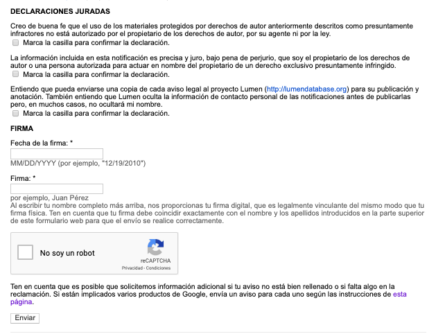 Declaración jurada de solicitud