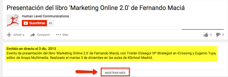 Descripción SEO para vídeo en YouTube