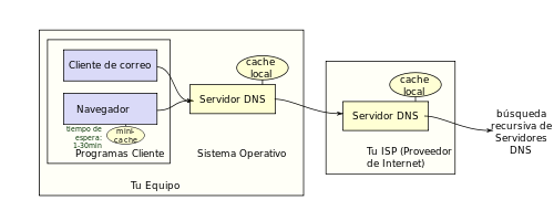 esquema de una petición DNS para obtener el dominio de una página web