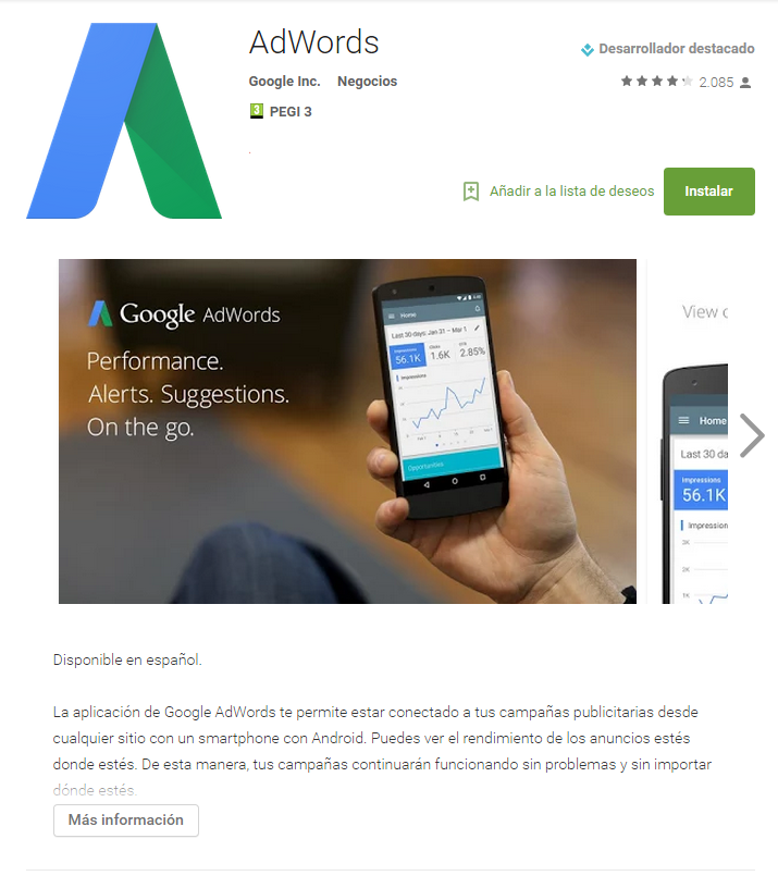 App google AdWords para móvil