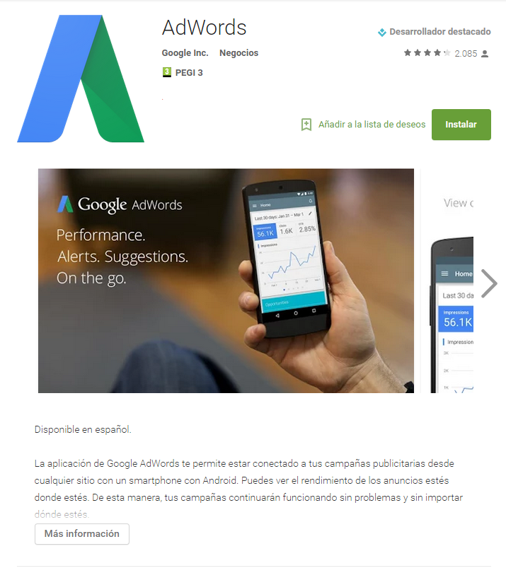 Google AdWords mobile app