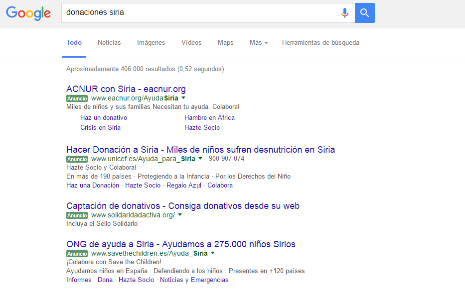 Ejemplo de anuncios Google AdWords