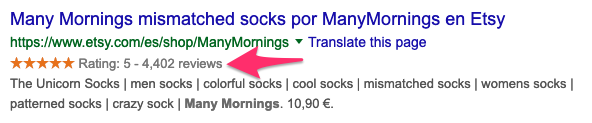 Example of a product with SERP score