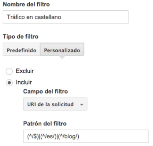 Filtro en Google Analytics con expresiones regulares