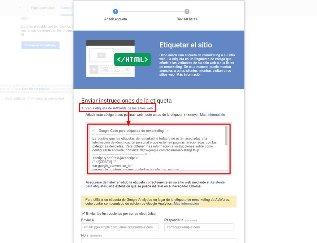 Remarketing tag in Google AdWords