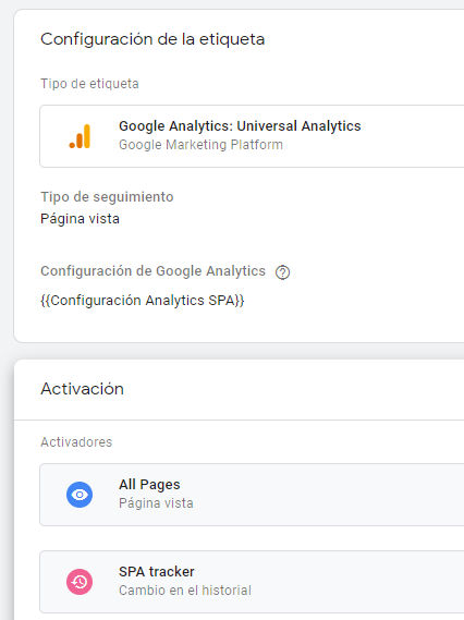 Etiqueta de seguimiento SPA de Google Analytics en GTM