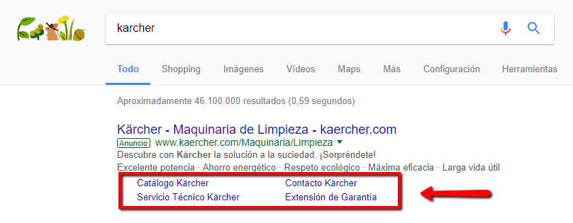 Example of adwords site link extensions