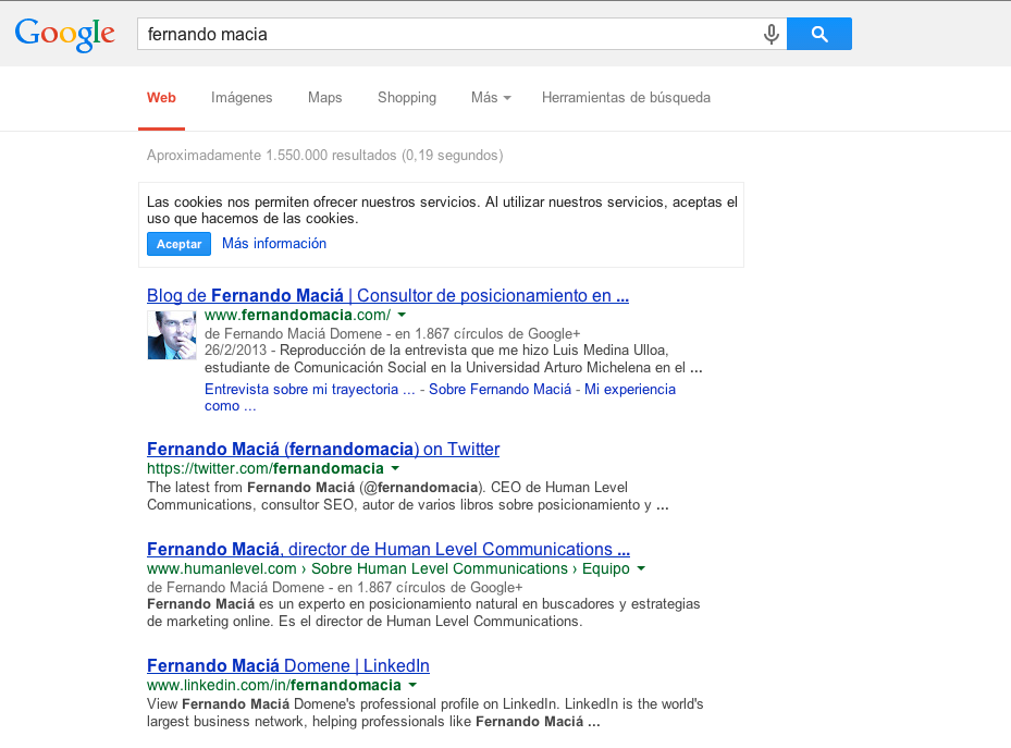 Búsqueda Fernando Maciá en Google