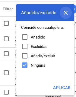 Filtering of search terms by add / exclude