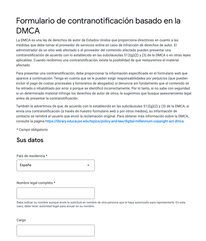 Counter-notification form for plagiarized content