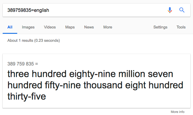Google te dice cómo se leen los números largos en inglés