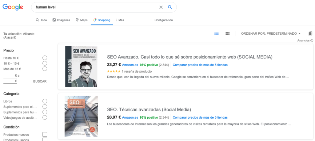 Resultados de Google Shopping