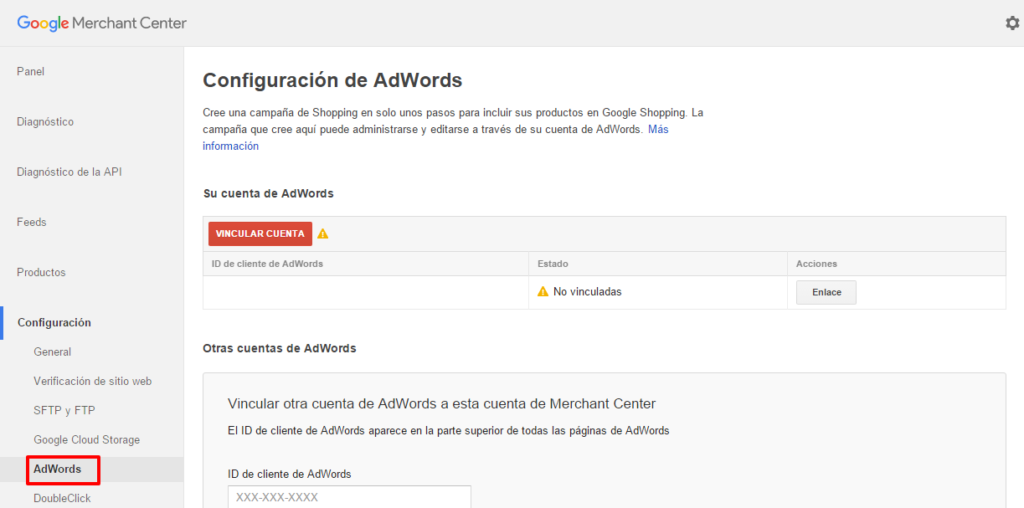 Enlazando Google Merchant con AdWords