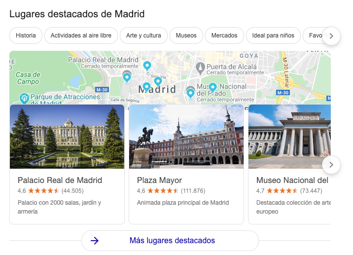 resultados de lugares destacados en la SERP de Google