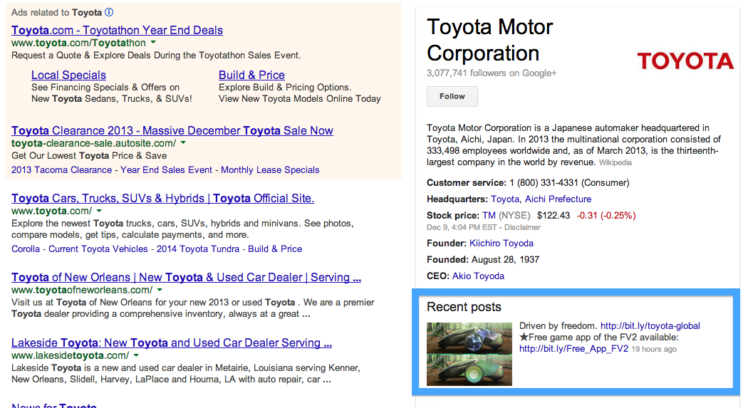 Google+ posts in the Knowledge Graph