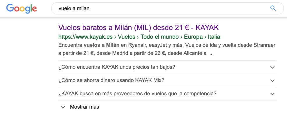 Kayak SERPs FAQPage