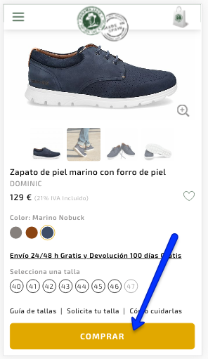 Clear and visible call to action on product page