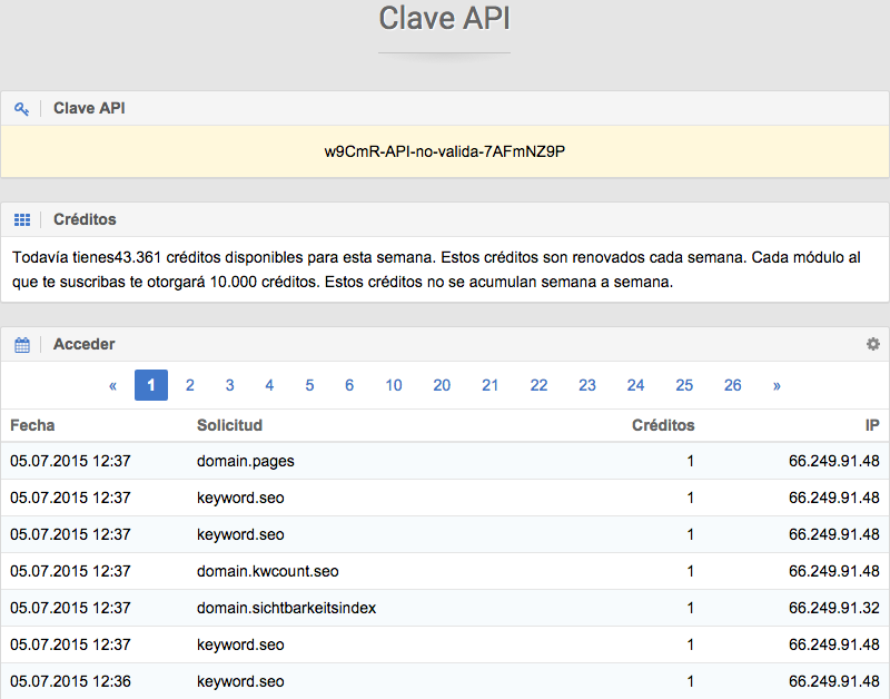 LOG de la API de Sistrix