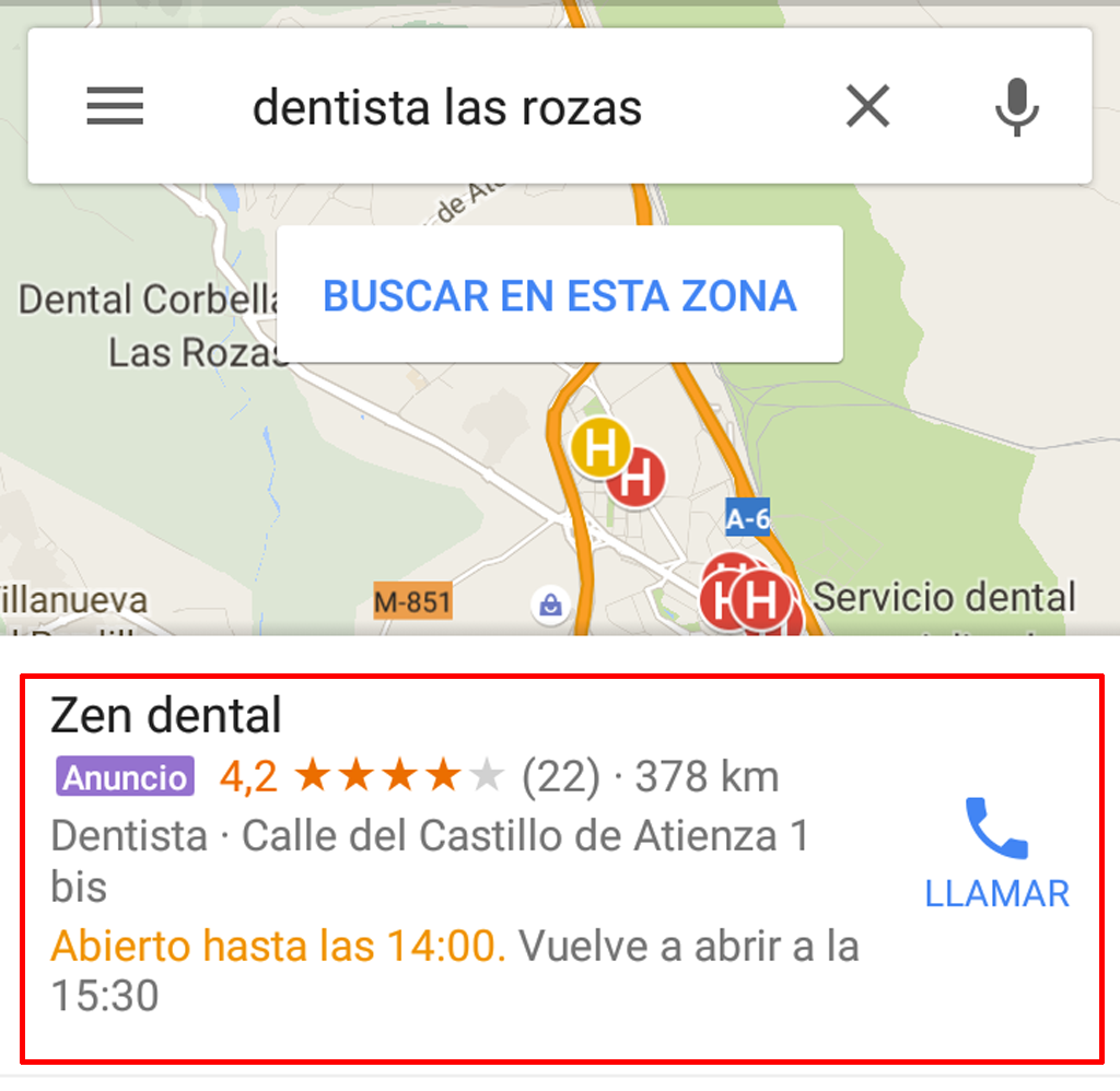 Anuncio en Google Maps para mobile