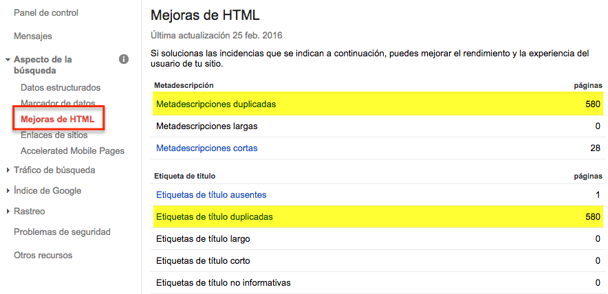 Mejoras HTML para detectar contenido en Google Search Console