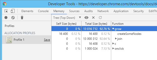 Memoria reservada por función de JavaScript.