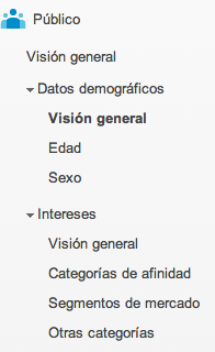 Analytics menu demographic data and interests