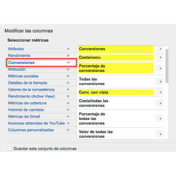 Métricas de conversión de Google Adwords