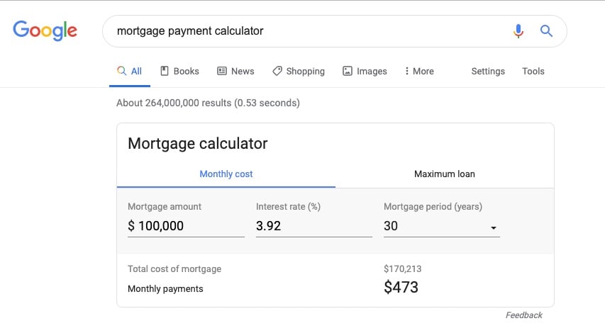 Mortgage calculator Google