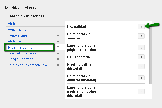 new quality level columns in Adwords