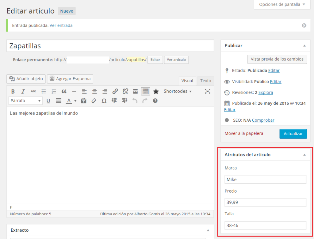 Atributos en posts personalizados de WordPress