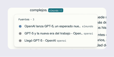 Perplexity mostrando las fuentes