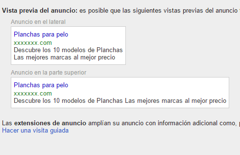 plancha pelo por campaña Google AdWords