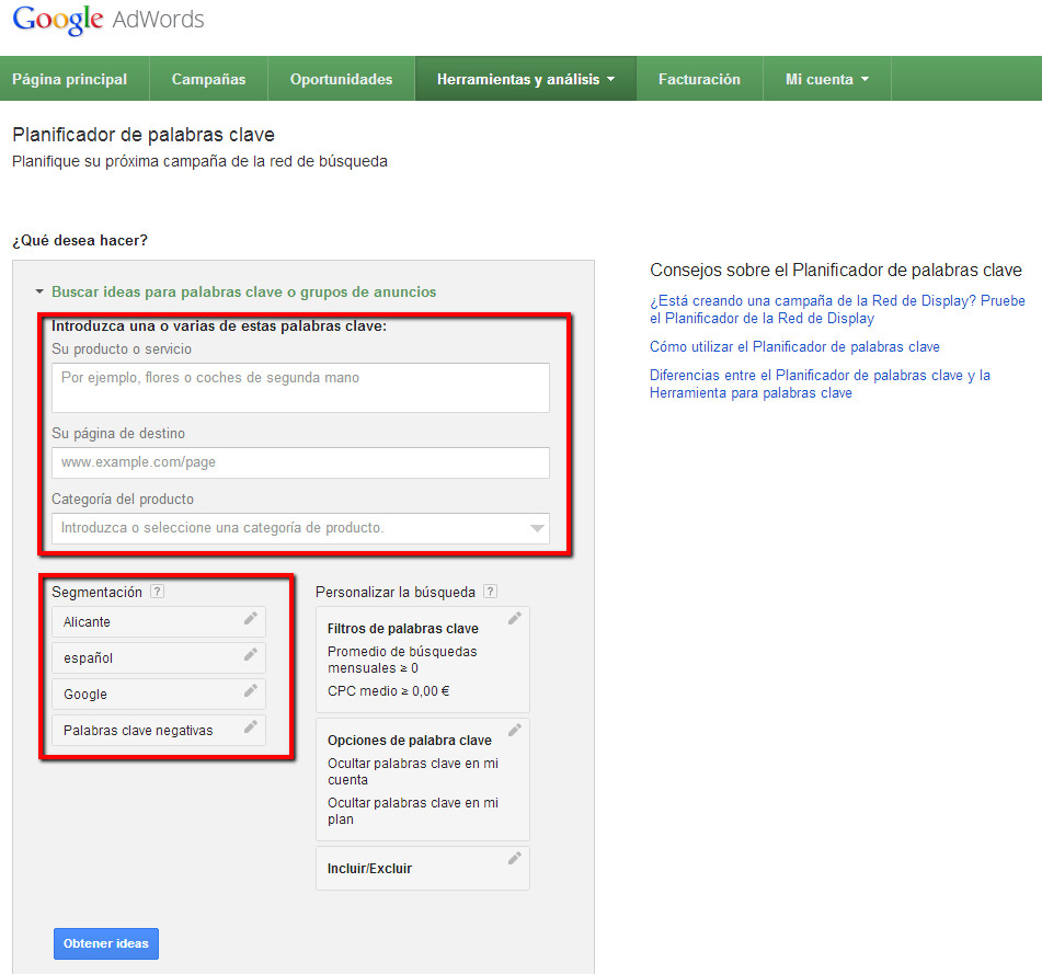 Keyword planner geographic segmentation 