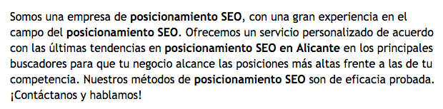 Ejemplo de keyword stuffing