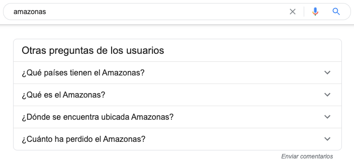 resultados de preguntas relacionadas en la SERP de Google