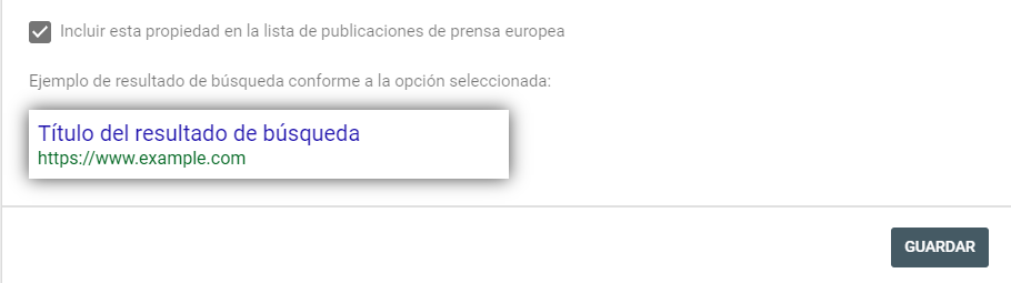 Ejemplo de resultado de búsqueda para un medio de la prensa Europea