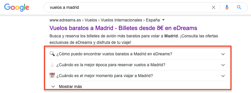 resultados de preguntas frecuentes en la SERP de Google