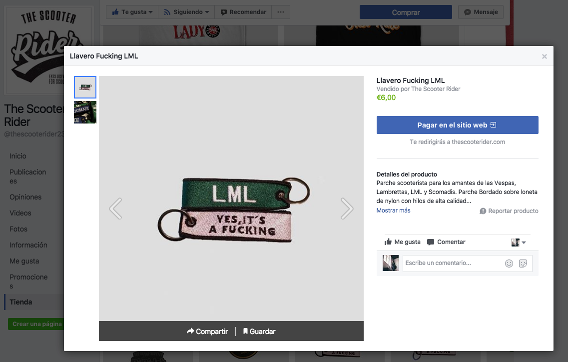 Producto en la Tienda de Facebook