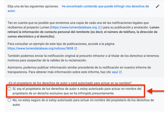 Indicar el propietario de derechos de autor