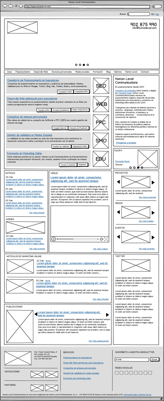 Human Level Communications home page prototype