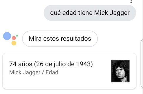 Búsqueda por voz trivial: edad de mick jagger