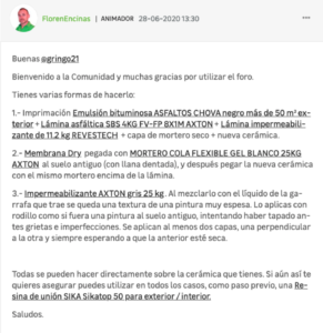 Respuesta al comentario por parte de un Animador de foro de Leroy Merlin con enlaces a productos