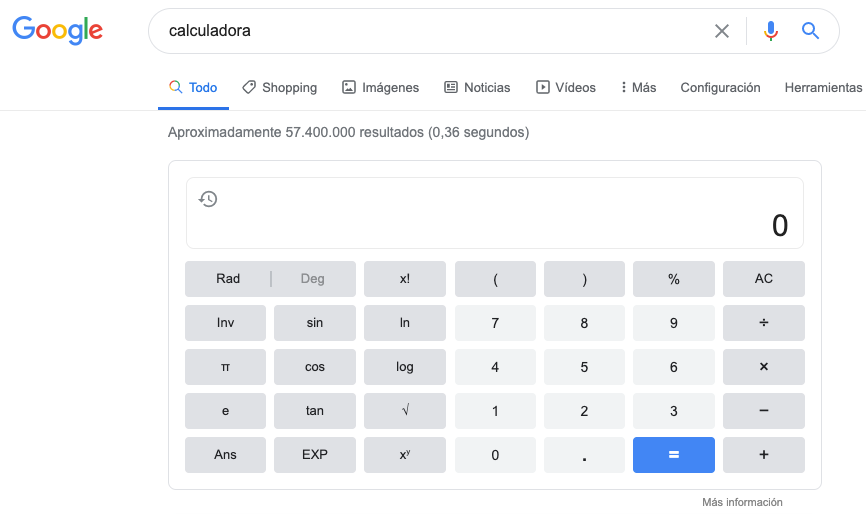 Google calculator result