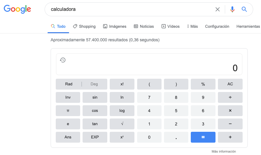 resultado de calculadora en Google