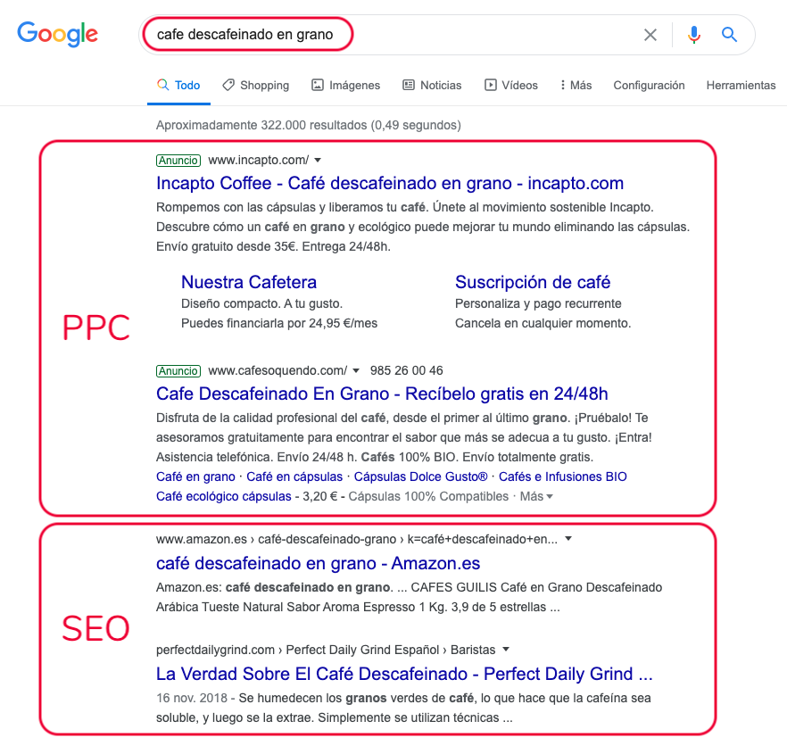 PPC y SEO en la SERP de Google