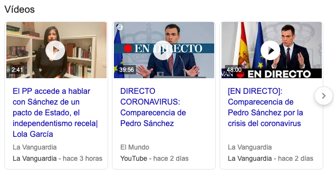 carrusel de vídeos de Google