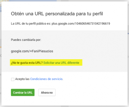 Opción de solicitar una URL personalizada diferente