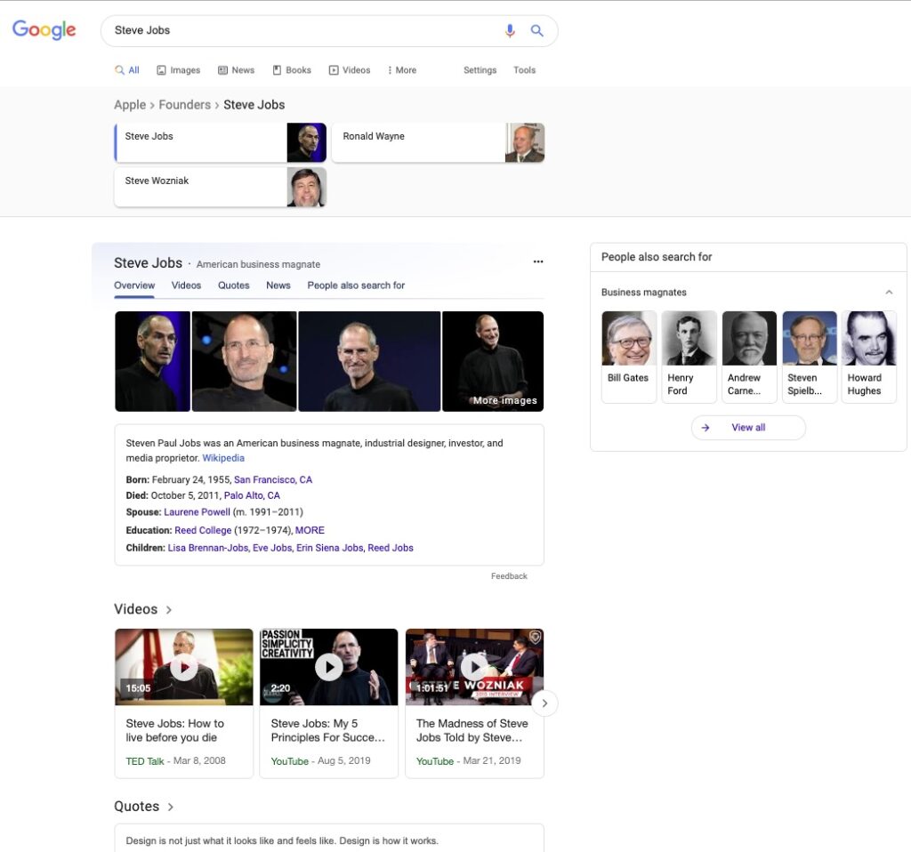 Results for Steve Jobs